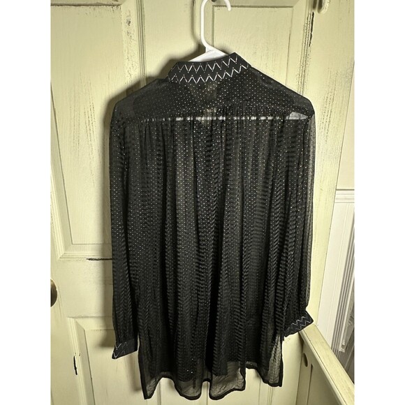 Gideon Oberson Button Down Black With Silver Metallic Sheer Blouse Sz S - Picture 6 of 8
